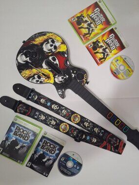 Xbox 360 Guitar Hero Gibson Les Paul Guitar Wireless Controller Bundle 2 Games